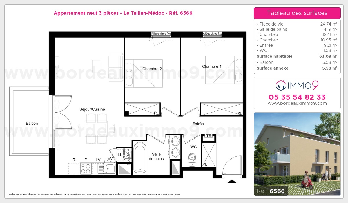 Plan et surfaces, Programme neuf Taillan-Médoc Référence n° 6566