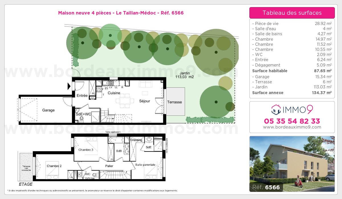 Plan et surfaces, Programme neuf Taillan-Médoc Référence n° 6566