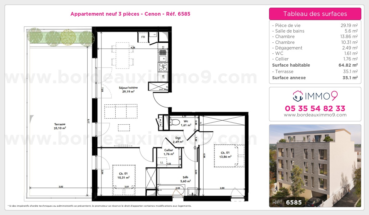 Plan et surfaces, Programme neuf Cenon Référence n° 6585