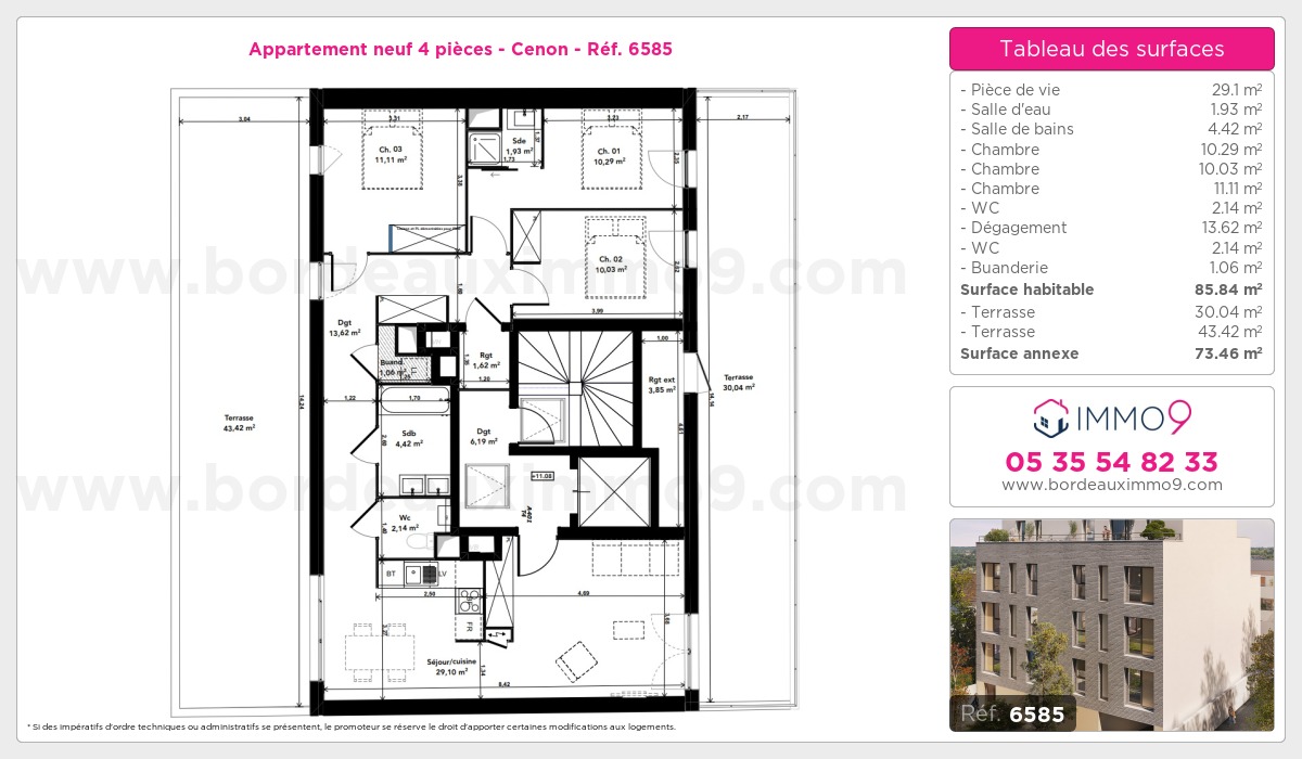 Plan et surfaces, Programme neuf Cenon Référence n° 6585