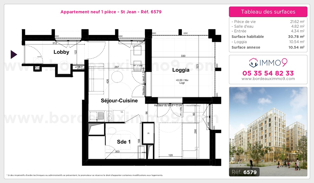 Plan et surfaces, Programme neuf Bordeaux : St Jean Référence n° 6579