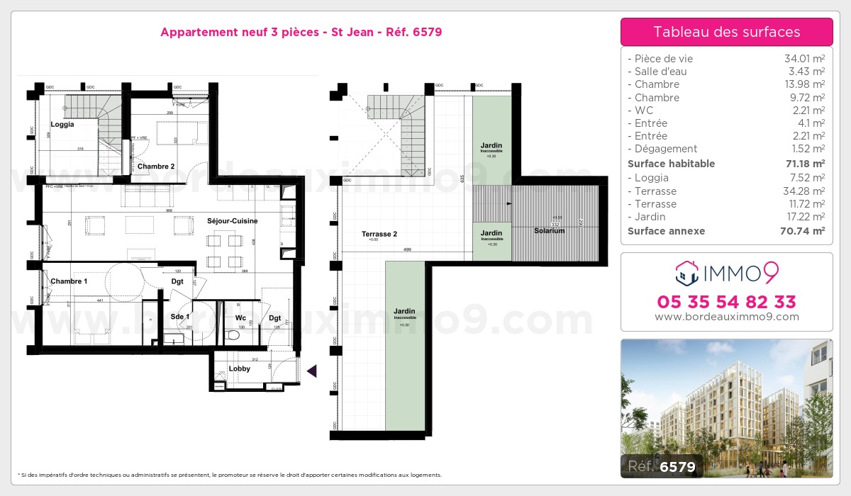 Plan et surfaces, Programme neuf Bordeaux : St Jean Référence n° 6579