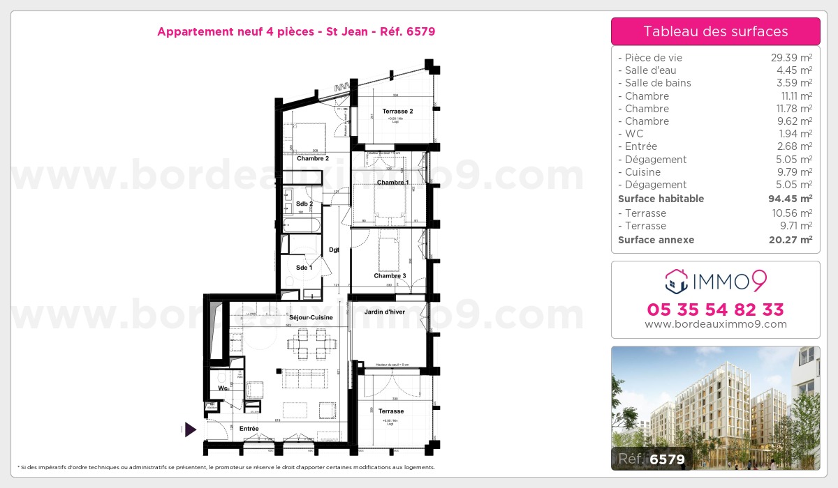 Plan et surfaces, Programme neuf Bordeaux : St Jean Référence n° 6579