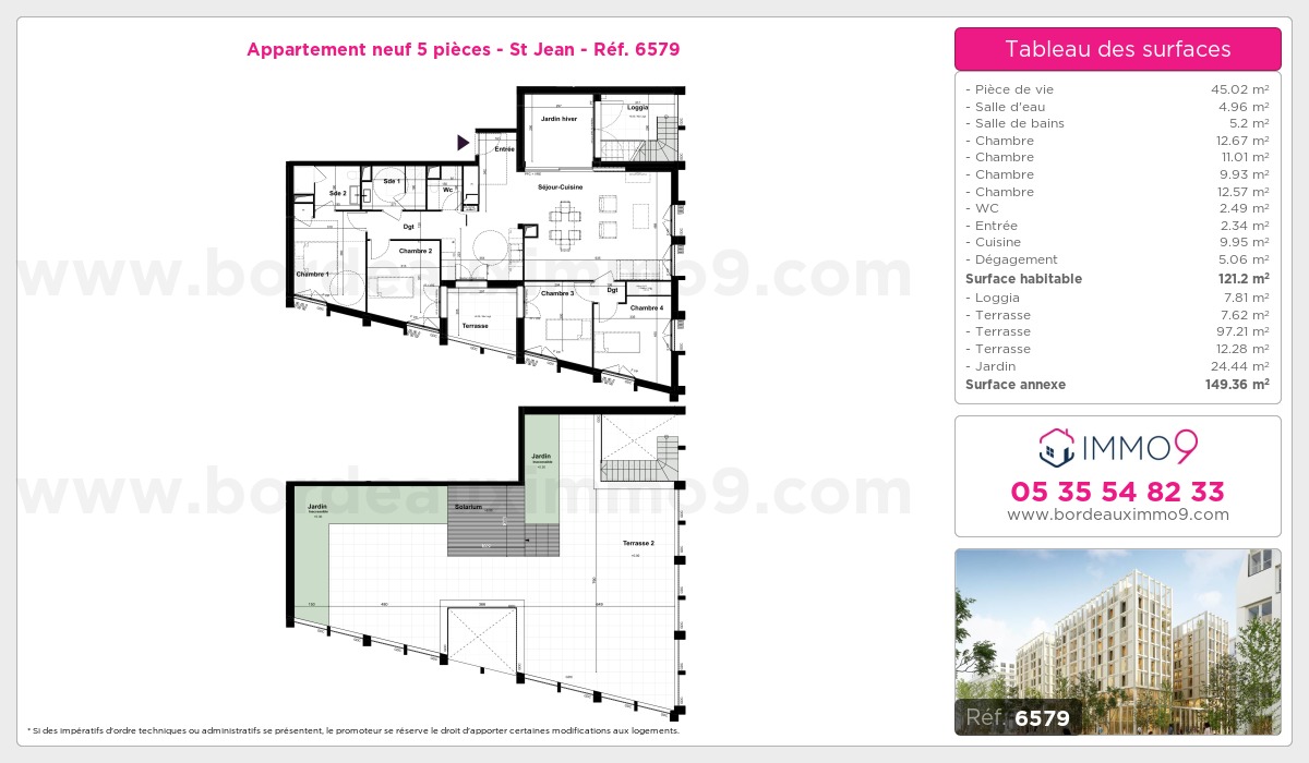 Plan et surfaces, Programme neuf Bordeaux : St Jean Référence n° 6579