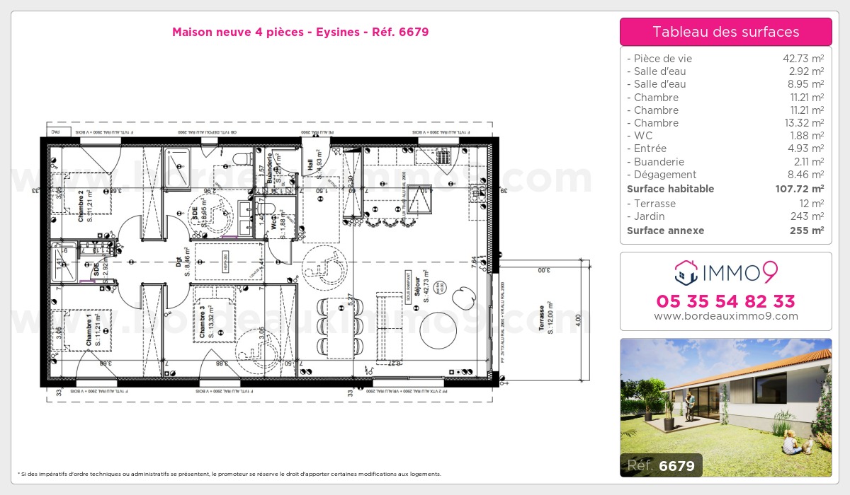 Plan et surfaces, Programme neuf Eysines Référence n° 6679