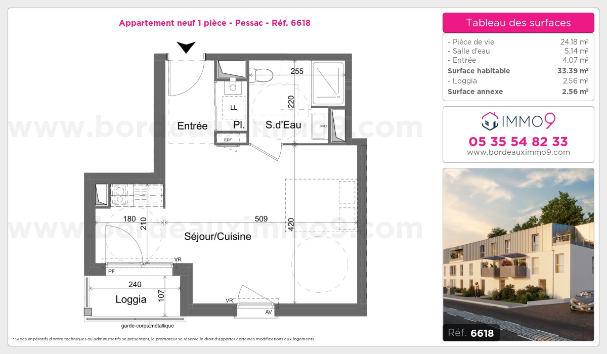 Plan et surfaces, Programme neuf Pessac Référence n° 6618