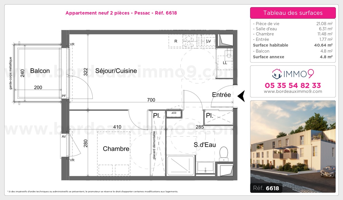 Plan et surfaces, Programme neuf Pessac Référence n° 6618