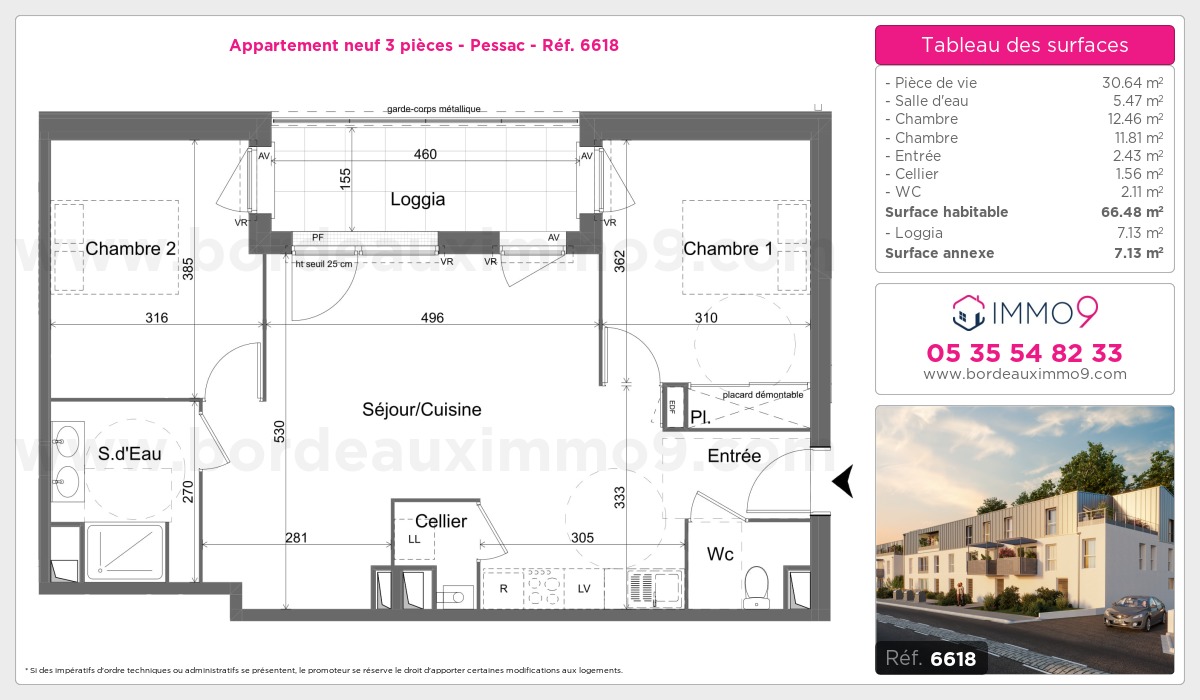 Plan et surfaces, Programme neuf Pessac Référence n° 6618