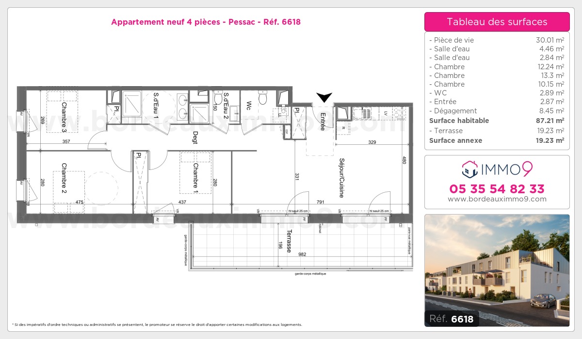 Plan et surfaces, Programme neuf Pessac Référence n° 6618