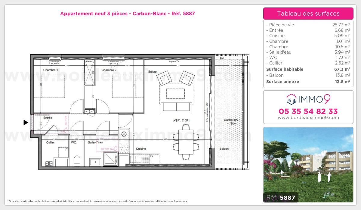 Plan et surfaces, Programme neuf Carbon-Blanc Référence n° 5887