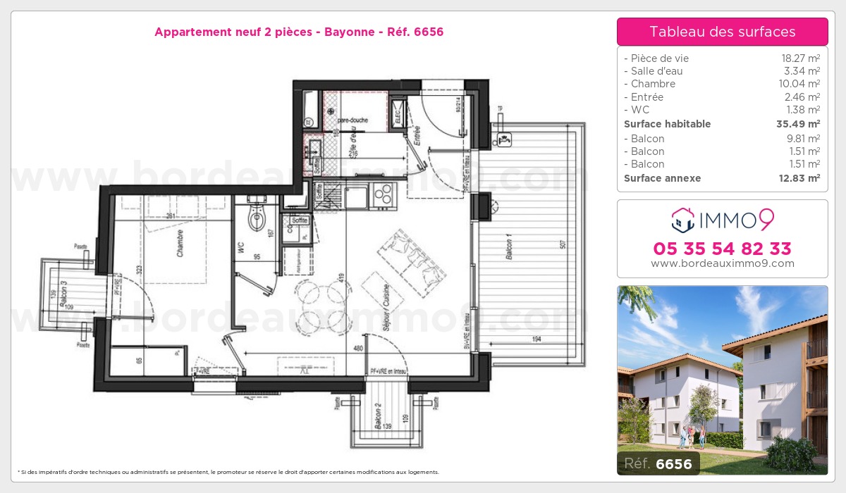 Plan et surfaces, Programme neuf Bayonne Référence n° 6656