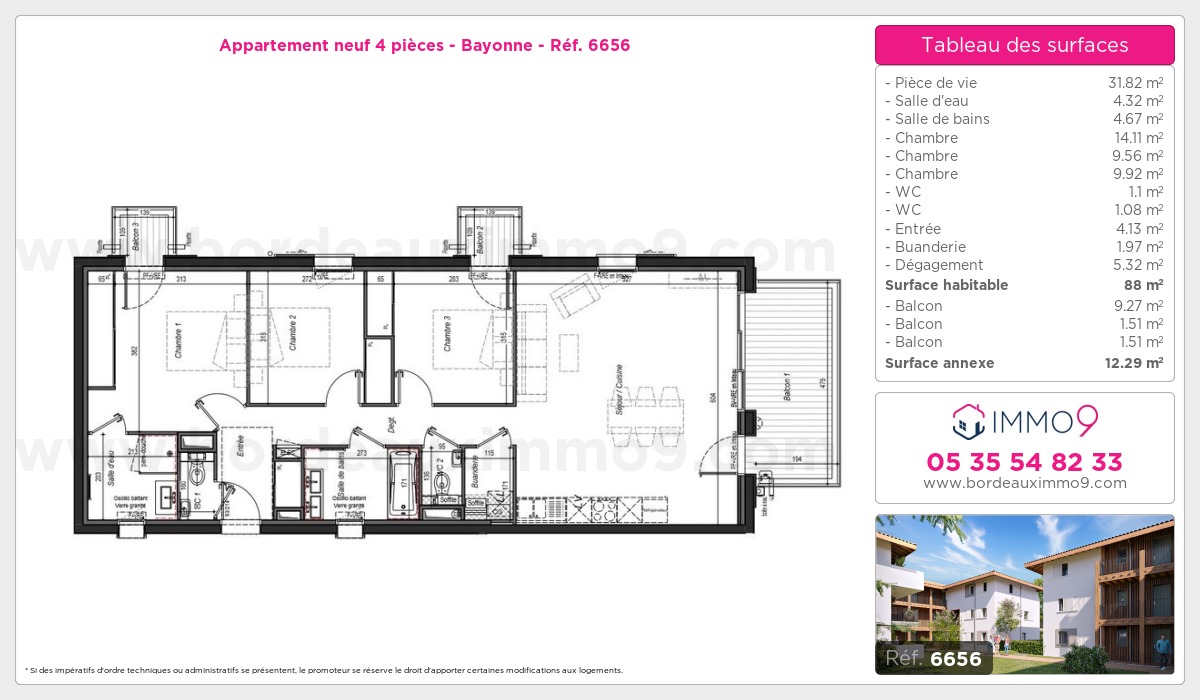 Plan et surfaces, Programme neuf Bayonne Référence n° 6656