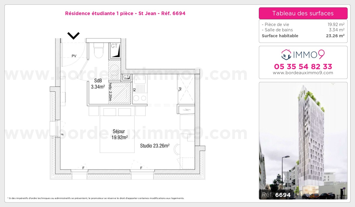 Plan et surfaces, Programme neuf Bordeaux : St Jean Référence n° 6694