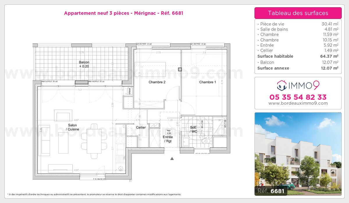 Plan et surfaces, Programme neuf Mérignac Référence n° 6681