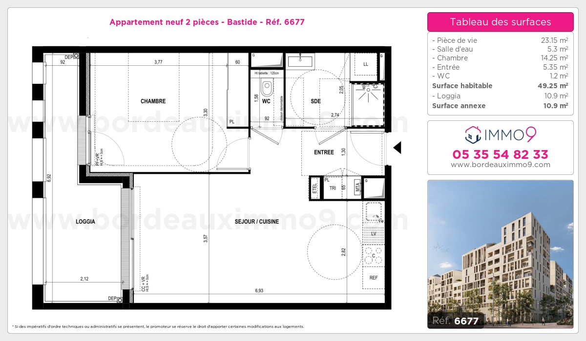 Plan et surfaces, Programme neuf Bordeaux : Bastide Référence n° 6677