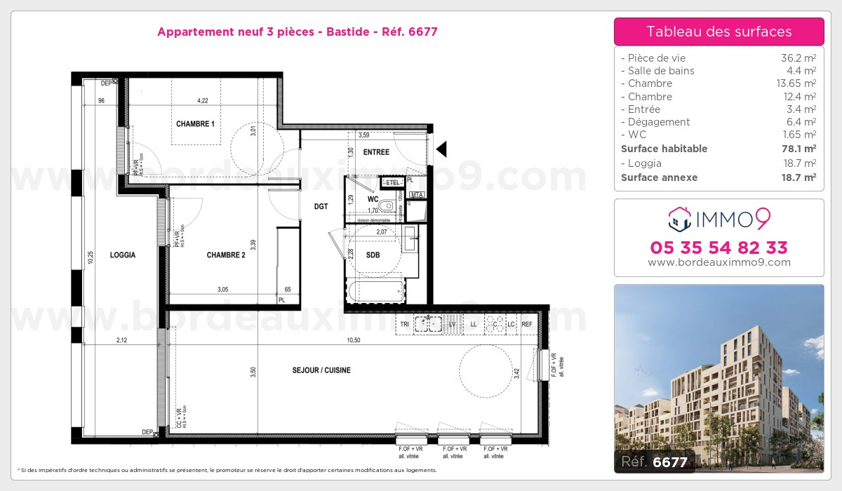 Plan et surfaces, Programme neuf Bordeaux : Bastide Référence n° 6677