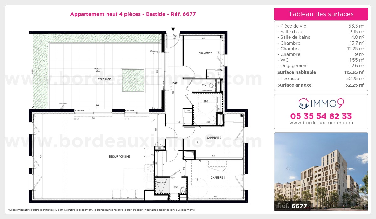 Plan et surfaces, Programme neuf Bordeaux : Bastide Référence n° 6677