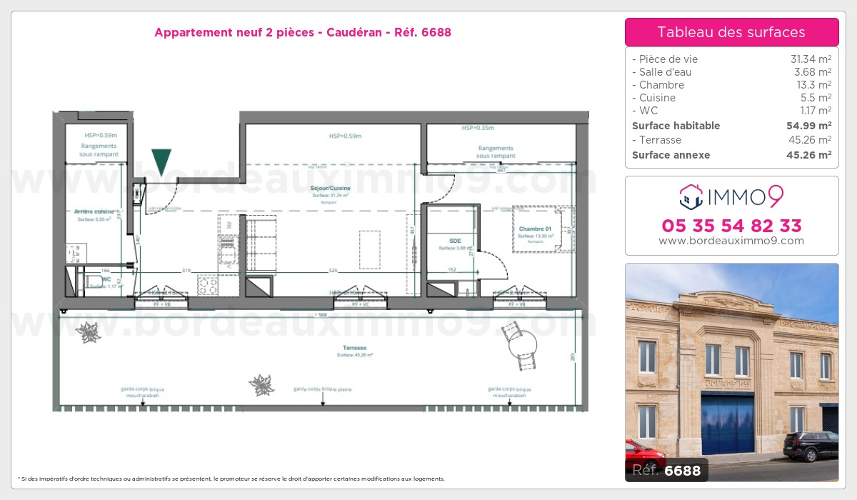 Plan et surfaces, Programme neuf Bordeaux : Caudéran Référence n° 6688