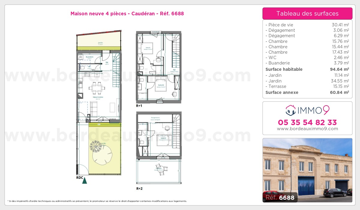 Plan et surfaces, Programme neuf Bordeaux : Caudéran Référence n° 6688