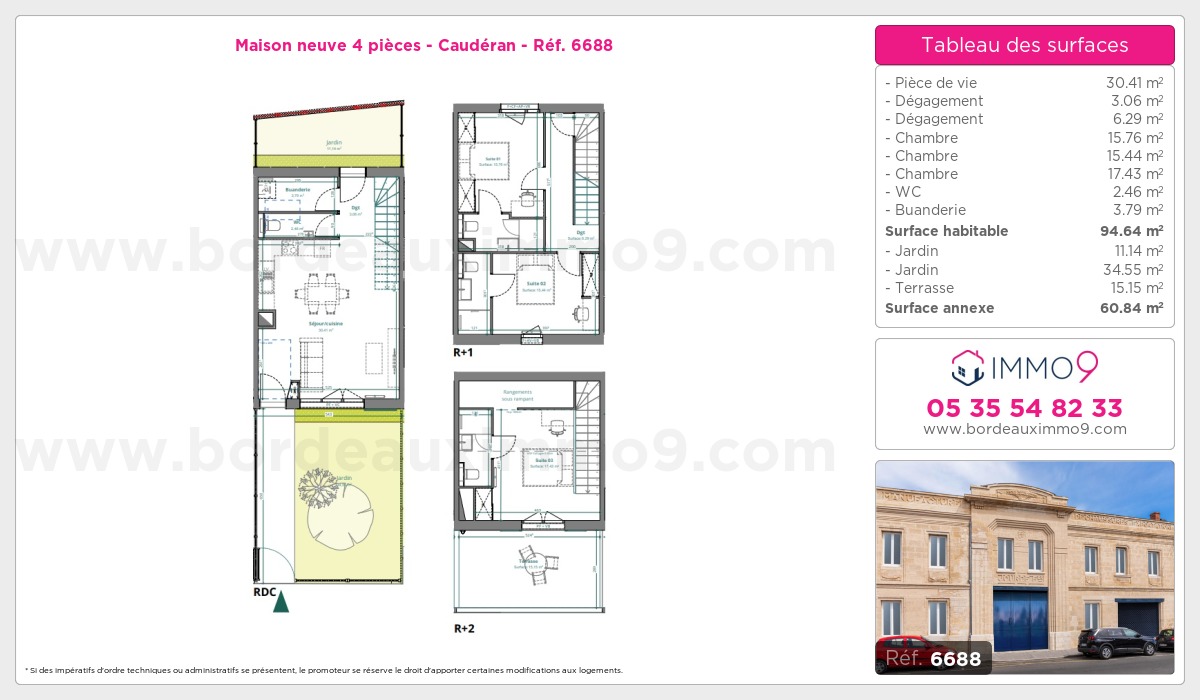 Plan et surfaces, Programme neuf Bordeaux : Caudéran Référence n° 6688