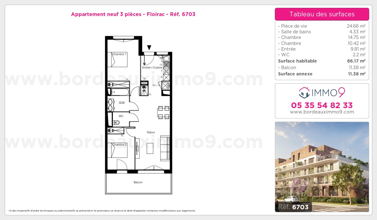 Plan et surfaces, Programme neuf Floirac Référence n° 6703