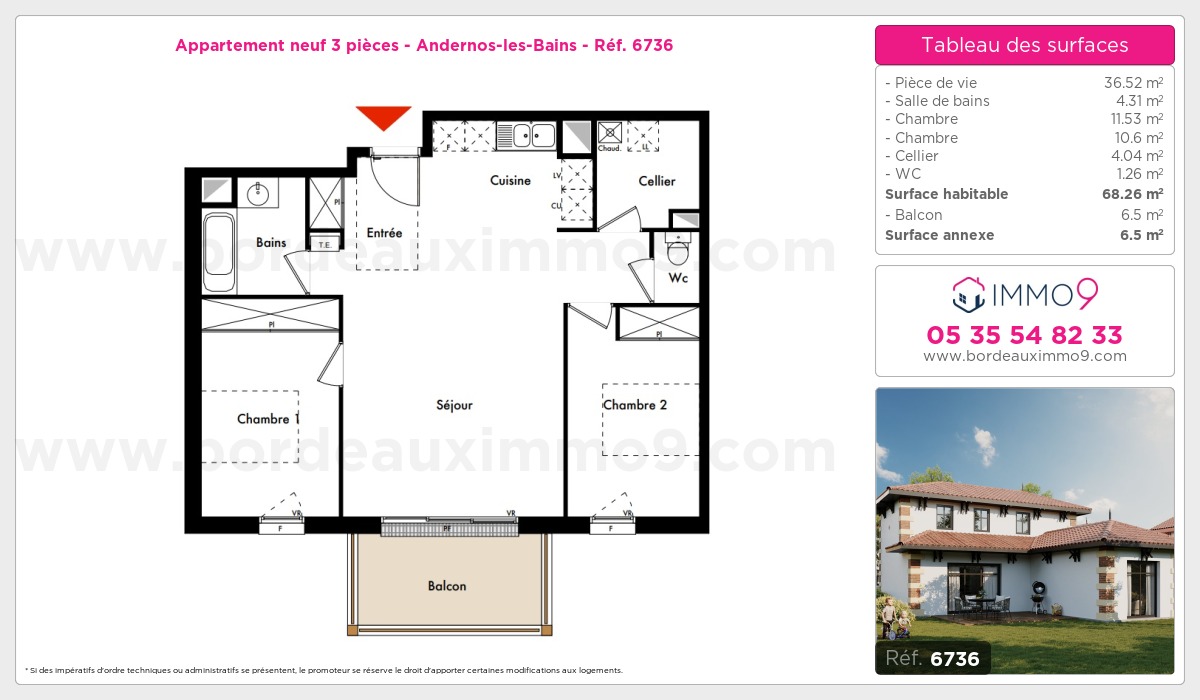 Plan et surfaces, Programme neuf Andernos-les-Bains Référence n° 6736