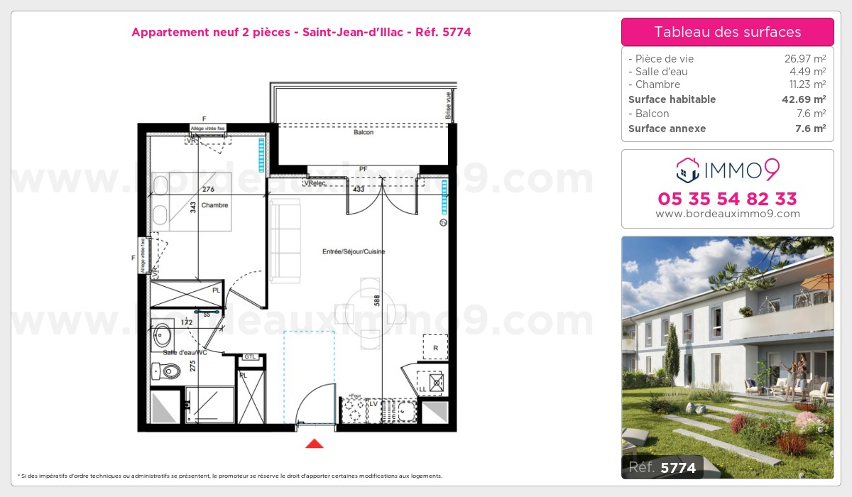 Plan et surfaces, Programme neuf Saint-Jean-d'Illac Référence n° 5774