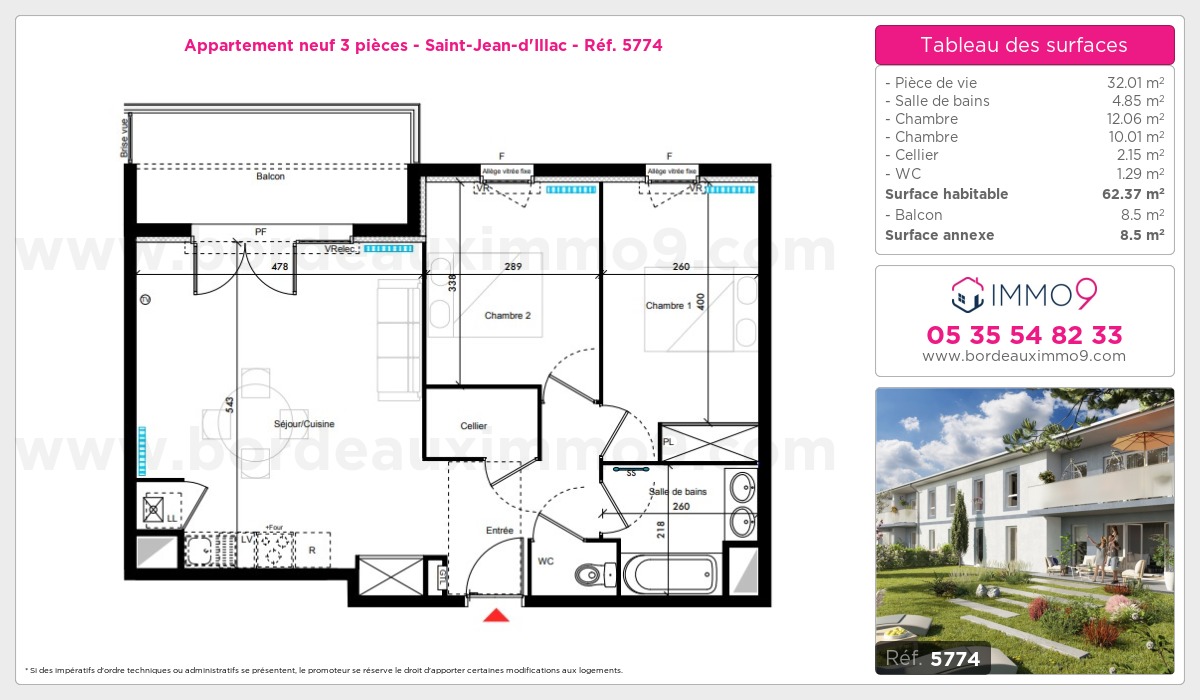 Plan et surfaces, Programme neuf Saint-Jean-d'Illac Référence n° 5774