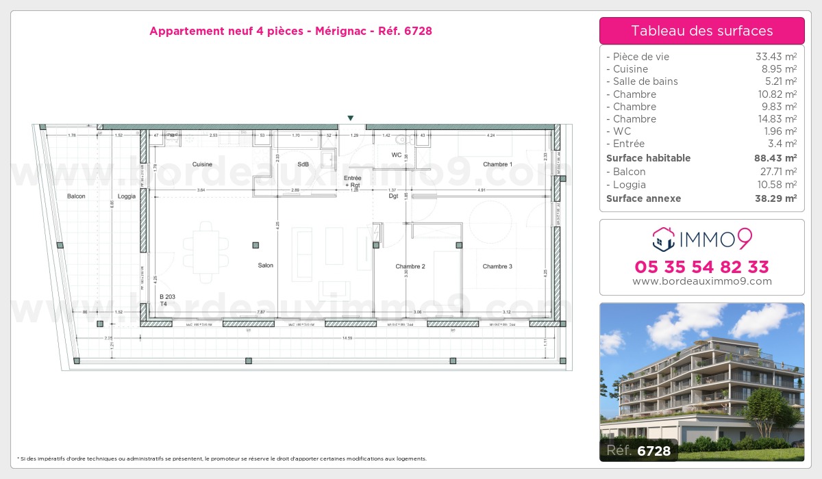 Plan et surfaces, Programme neuf Mérignac Référence n° 6728