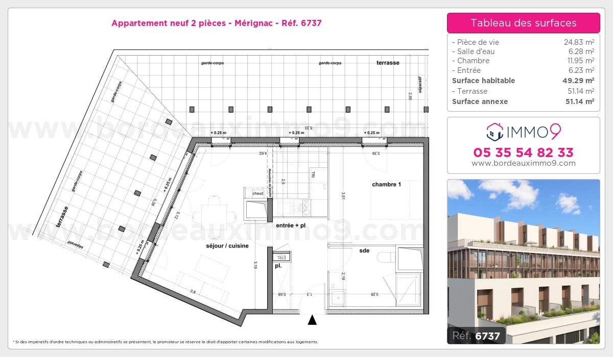 Plan et surfaces, Programme neuf Mérignac Référence n° 6737