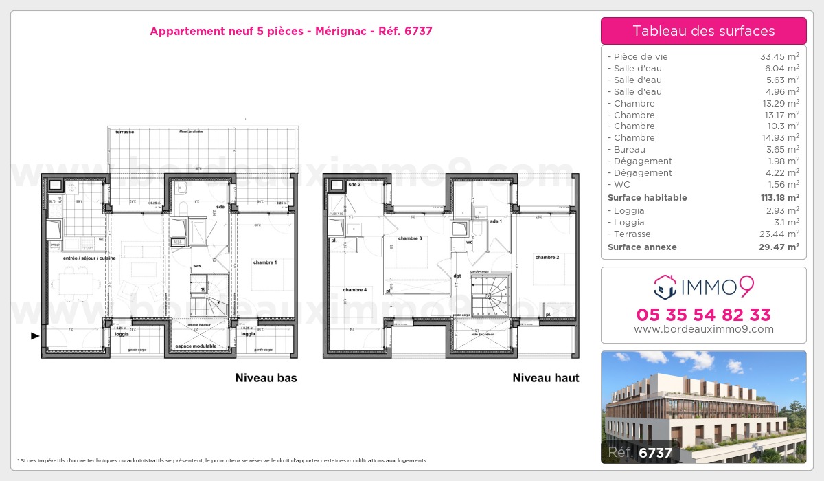 Plan et surfaces, Programme neuf Mérignac Référence n° 6737