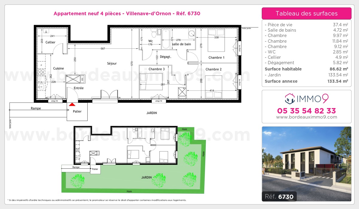 Plan et surfaces, Programme neuf Villenave-d'Ornon Référence n° 6730