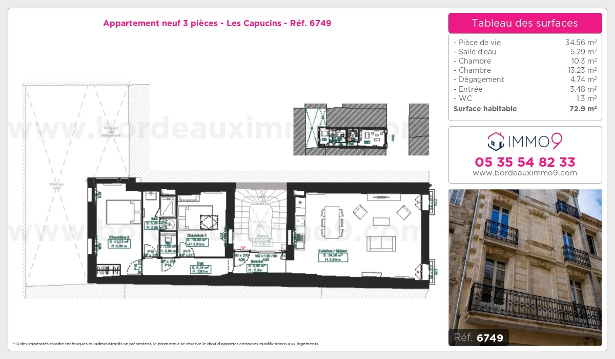 Plan et surfaces, Programme neuf Bordeaux : Capucins Référence n° 6749