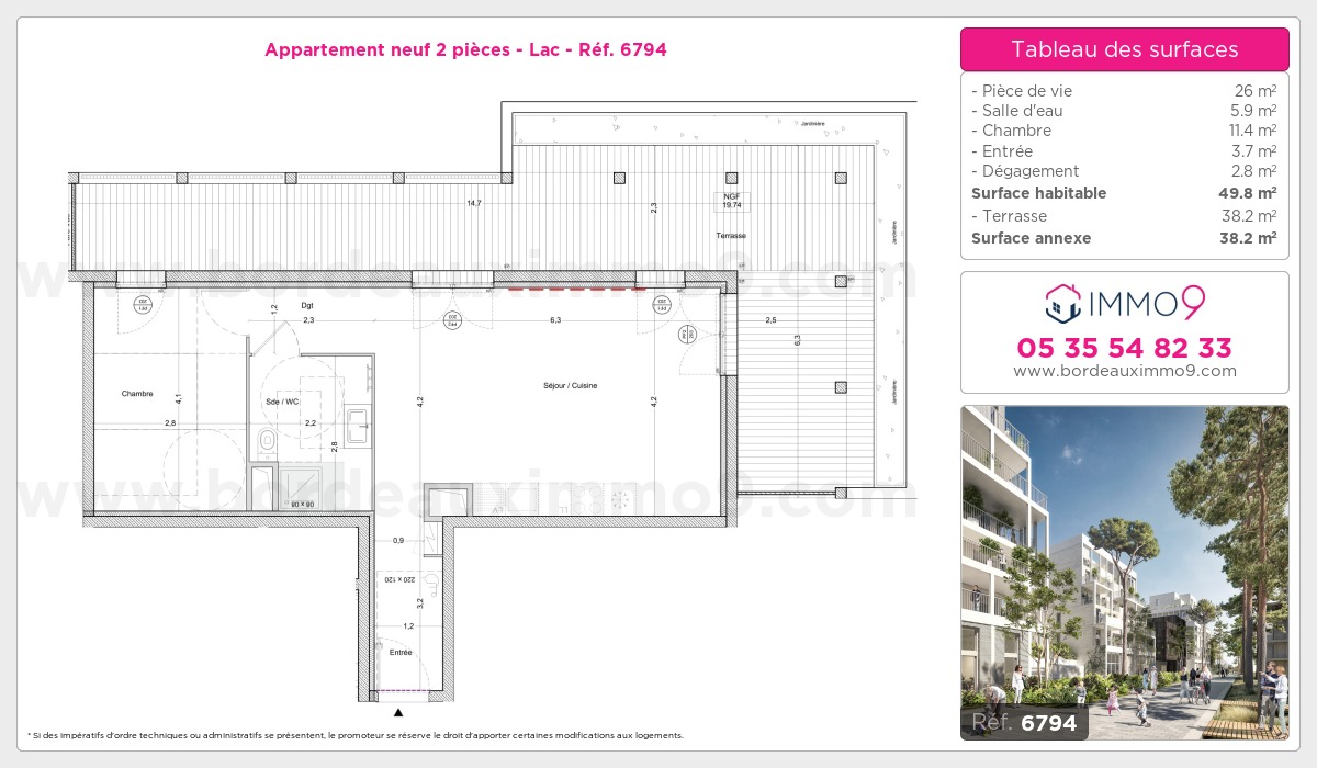 Plan et surfaces, Programme neuf Bordeaux : Lac Référence n° 6794