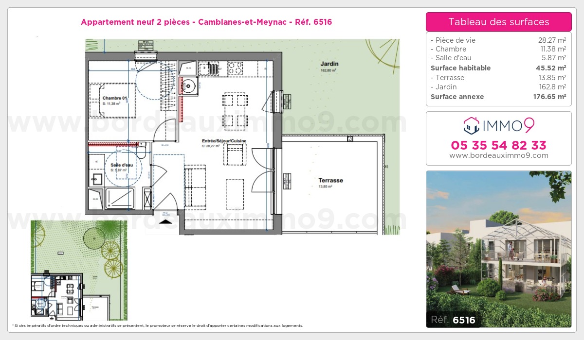 Plan et surfaces, Programme neuf Camblanes-et-Meynac Référence n° 6516