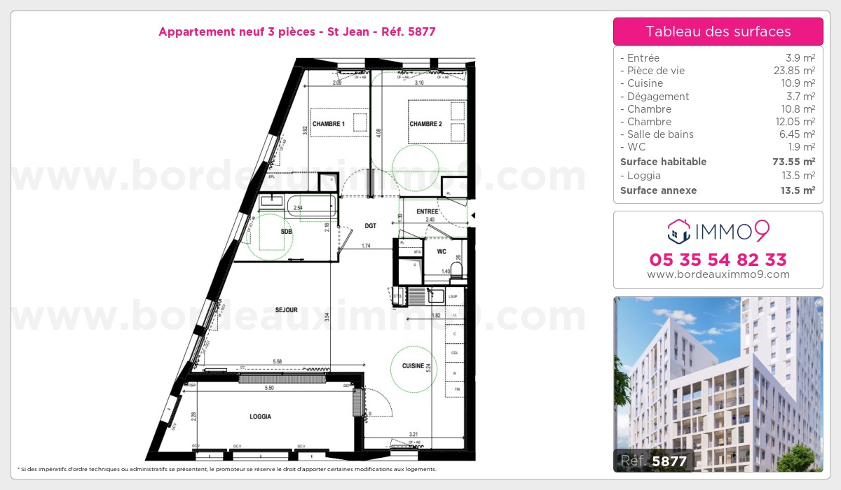 Plan et surfaces, Programme neuf Bordeaux : St Jean Référence n° 5877