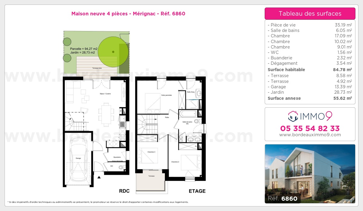 Plan et surfaces, Programme neuf Mérignac Référence n° 6860