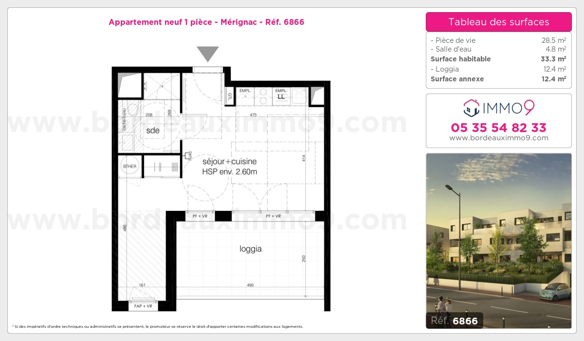 Plan et surfaces, Programme neuf Mérignac Référence n° 6866