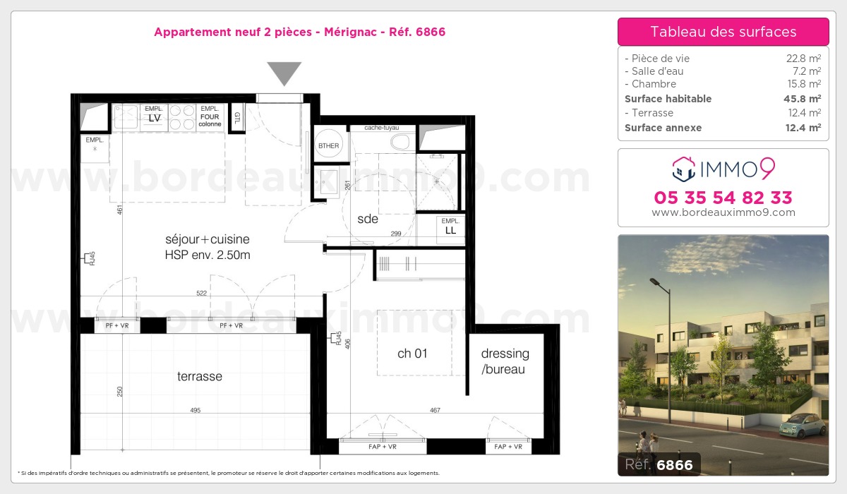 Plan et surfaces, Programme neuf Mérignac Référence n° 6866