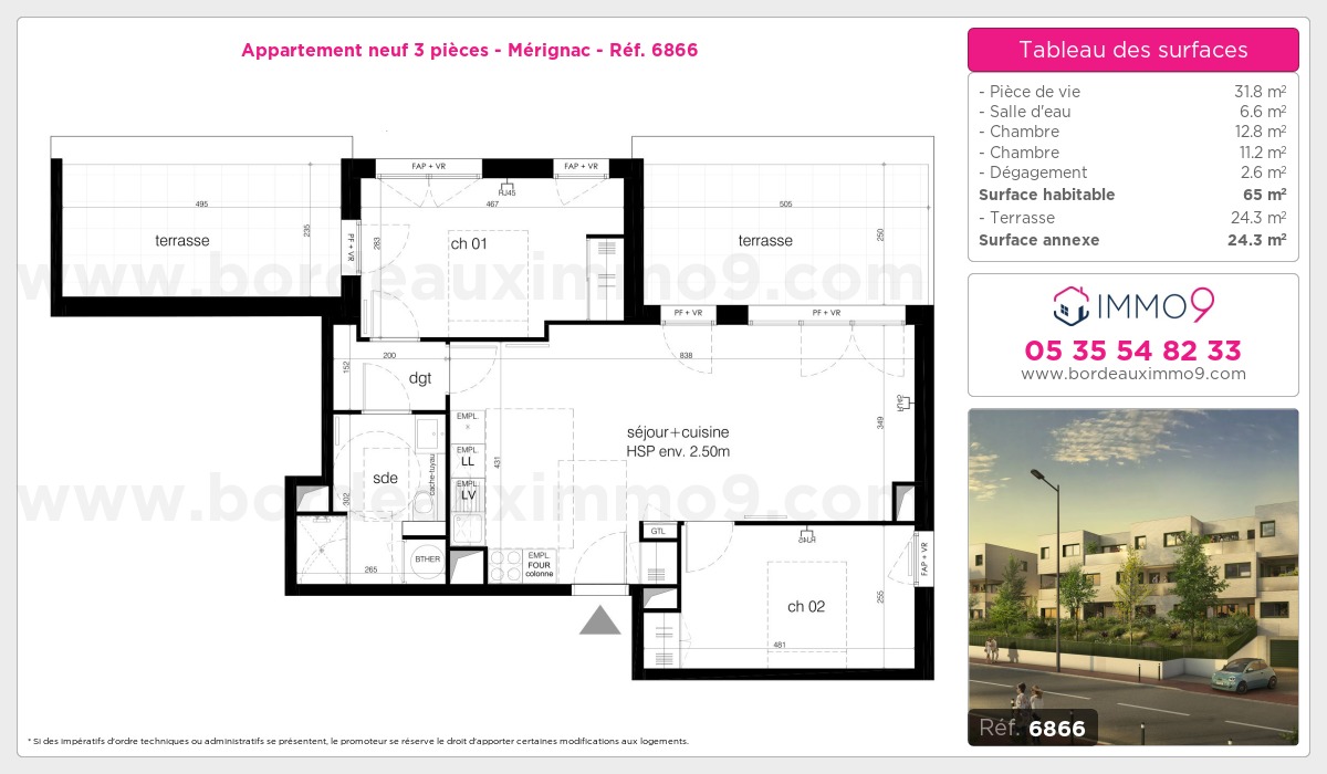 Plan et surfaces, Programme neuf Mérignac Référence n° 6866