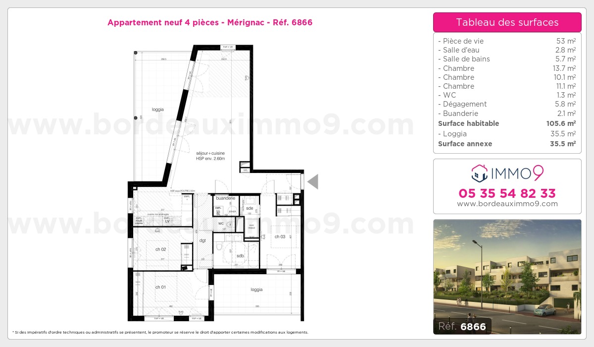 Plan et surfaces, Programme neuf Mérignac Référence n° 6866