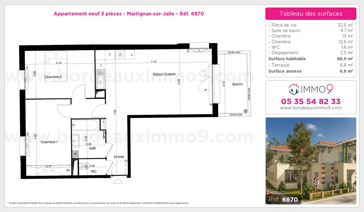 Plan et surfaces, Programme neuf Martignas-sur-Jalle Référence n° 6870