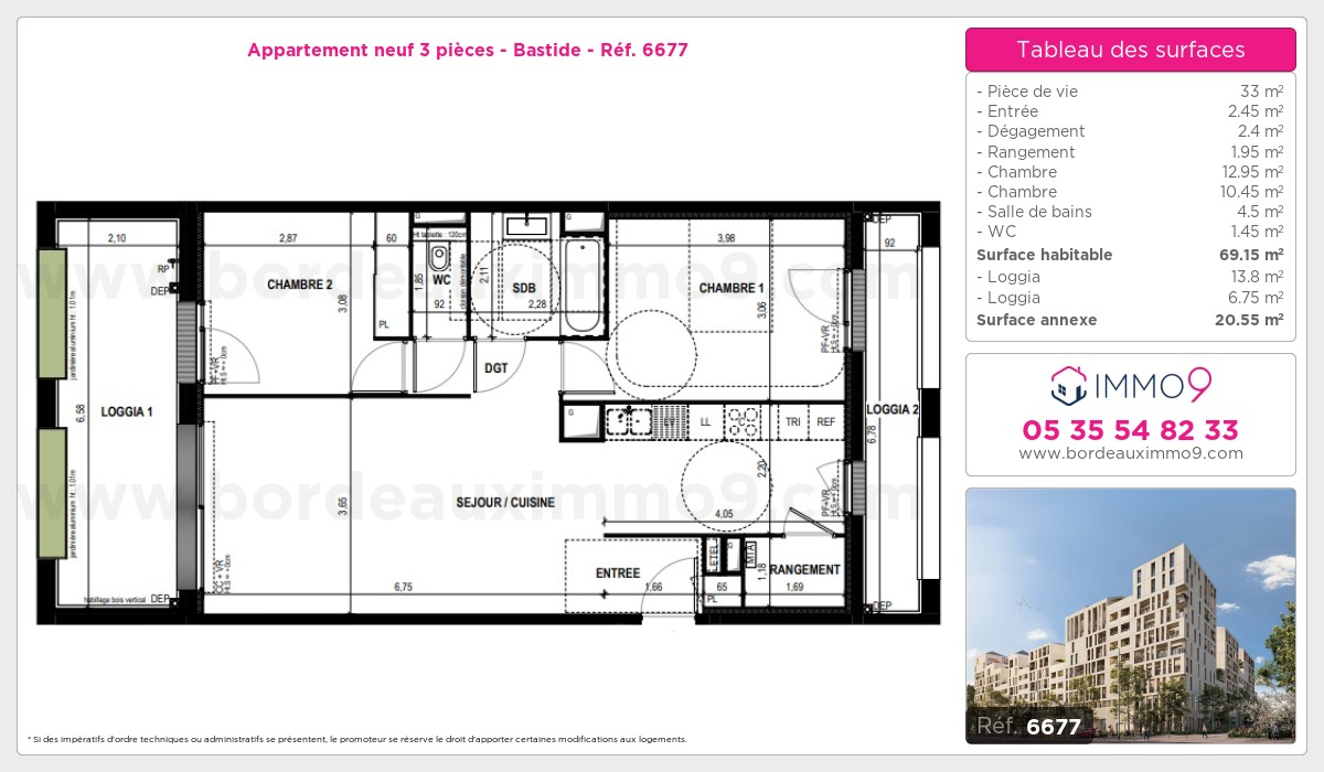 Plan et surfaces, Programme neuf Bordeaux : Bastide Référence n° 6677