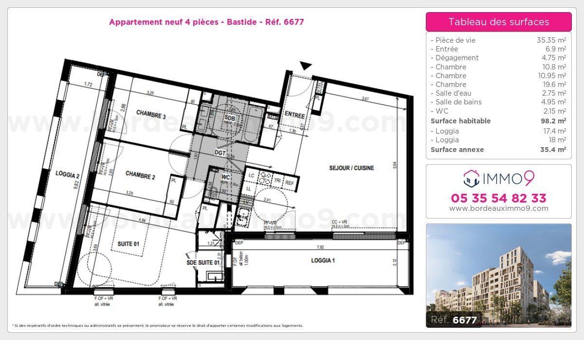 Plan et surfaces, Programme neuf Bordeaux : Bastide Référence n° 6677