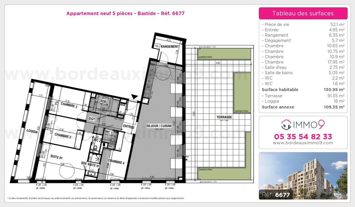 Plan et surfaces, Programme neuf Bordeaux : Bastide Référence n° 6677