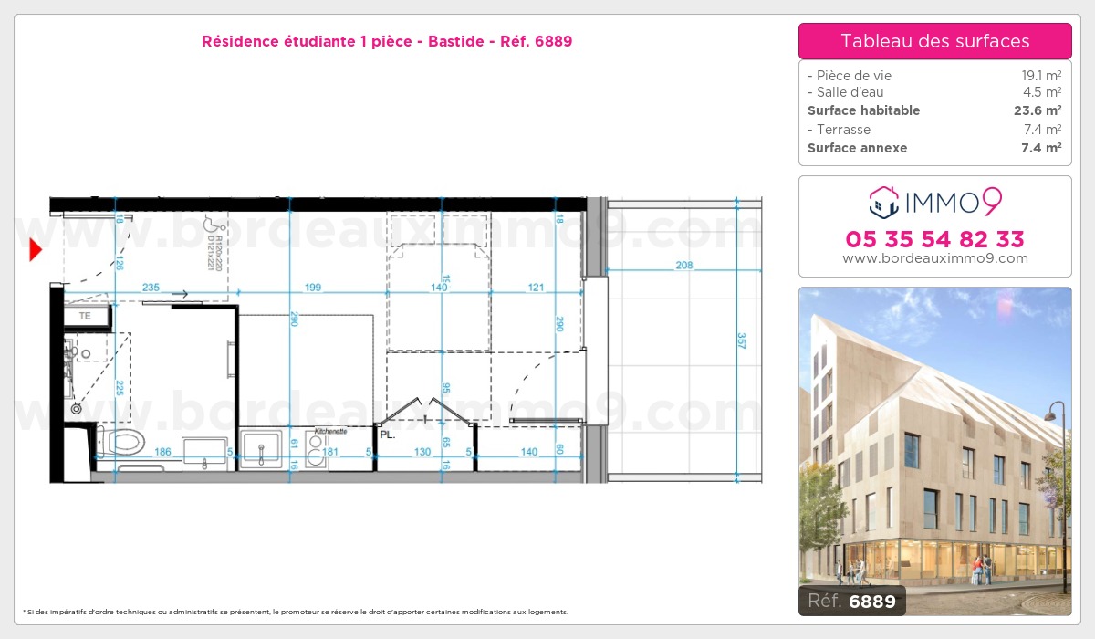 Plan et surfaces, Programme neuf Bordeaux : Bastide Référence n° 6889