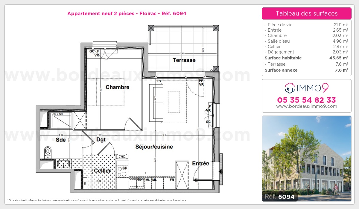 Plan et surfaces, Programme neuf Floirac Référence n° 6094