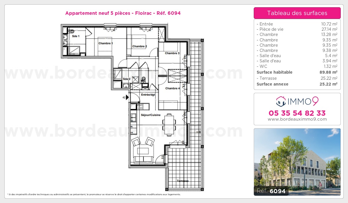 Plan et surfaces, Programme neuf Floirac Référence n° 6094