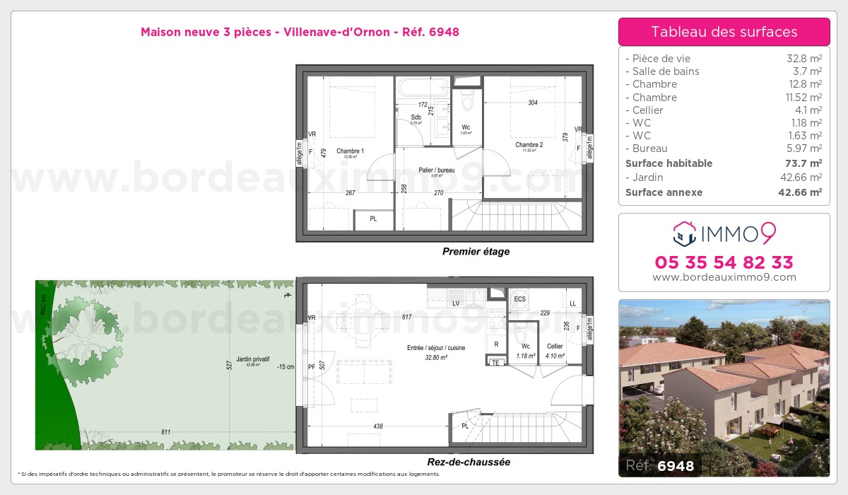 Plan et surfaces, Programme neuf Villenave-d'Ornon Référence n° 6948