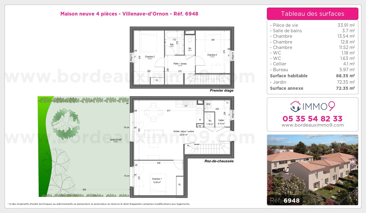 Plan et surfaces, Programme neuf Villenave-d'Ornon Référence n° 6948